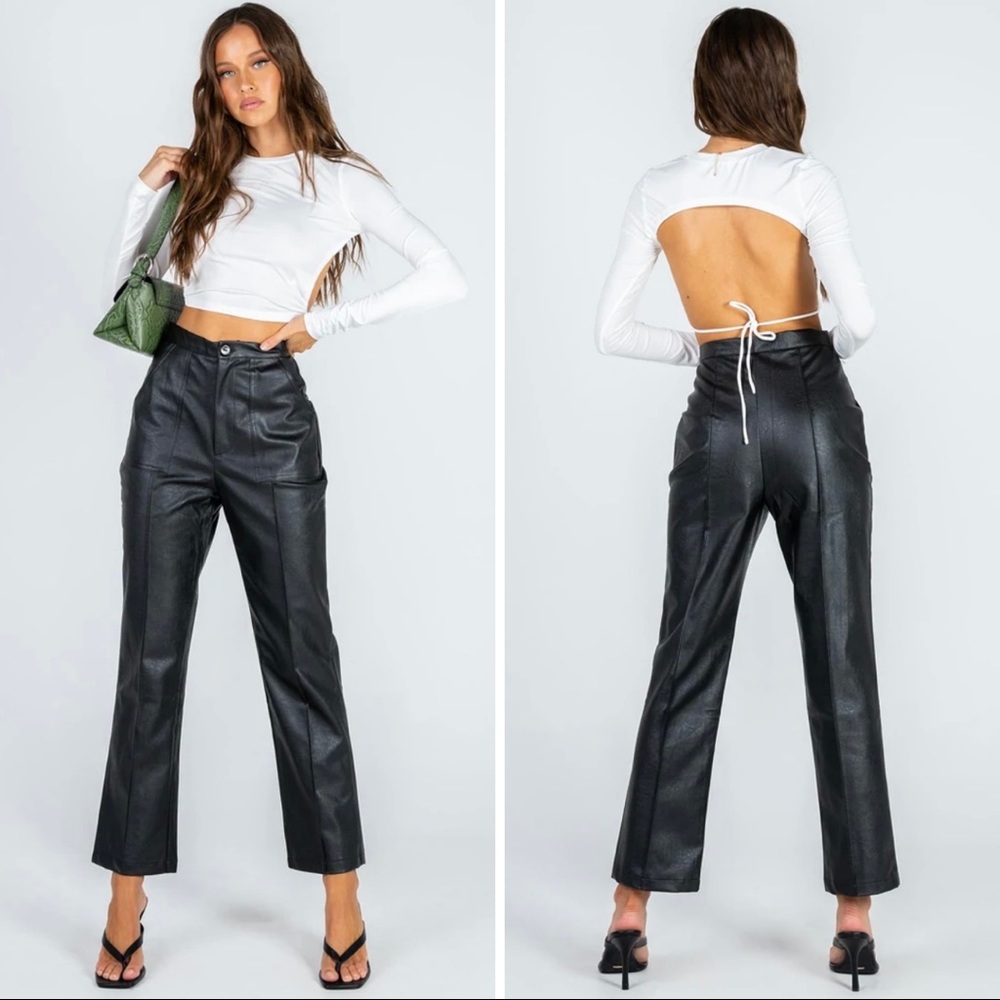 ⚡️SOLD⚡️ Princess Polly Black Straight Leg Vegan Leather Pants - Picture 2 of 8